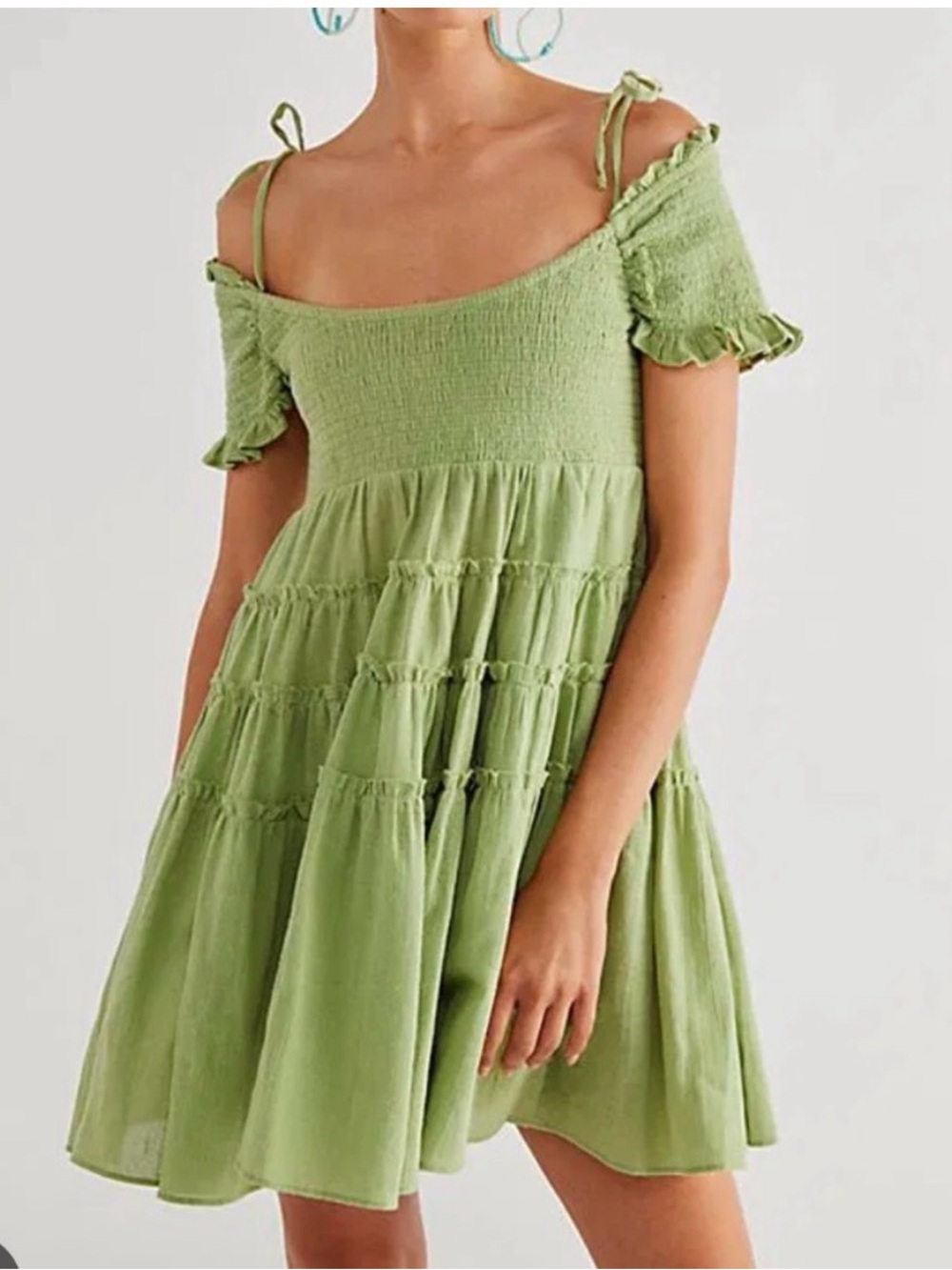 Free People Happy With You Smocked Tiered Baby Doll Dress Size Medium